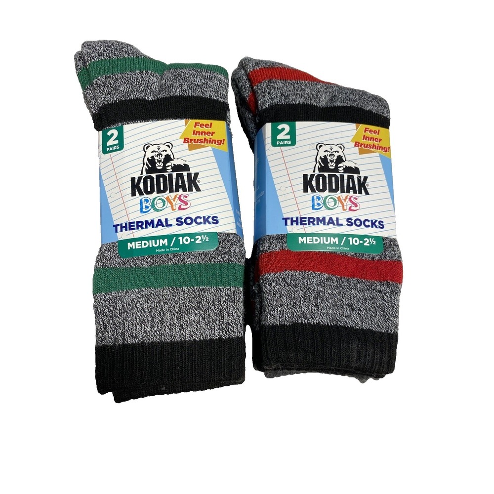 kodiak‎ boys thermal creek socks 4 pairs 2 packs size medium 10 - 2.5